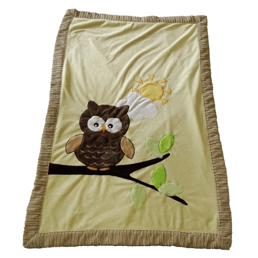 Little Miracles Owl Yellow Blanket Crib Throw Unisex 28x42in